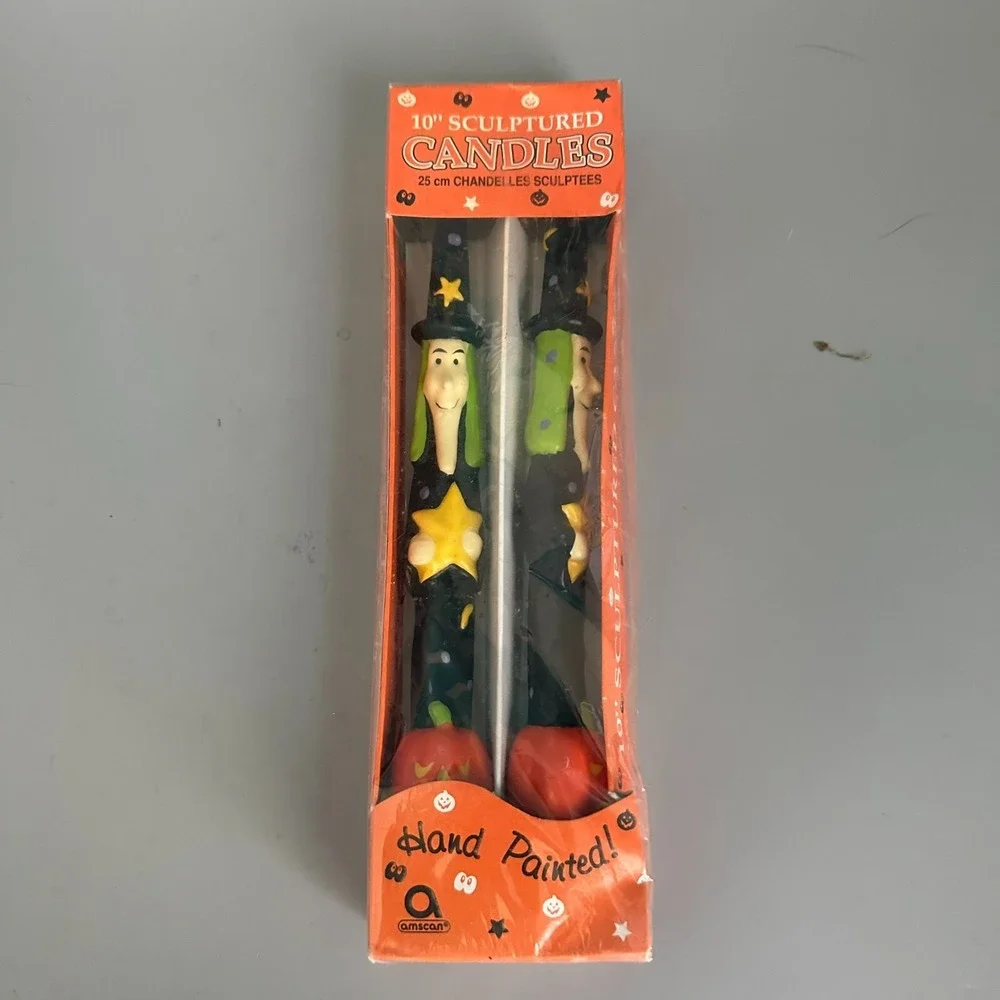 Amscan Halloween Witch Sculptured Candles 10 Inch Hand Painted Vintage Pair